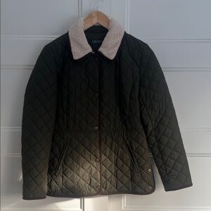 Ralph Lauren Dark Green Quilted Jacket with Cream Collar